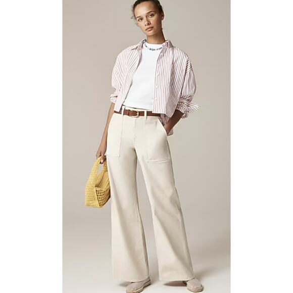 J.crew Petite Camp-Pocket Wide-Leg Slubby Pant Womens P27 Cream CI937 Mid Rise - Picture 1 of 12